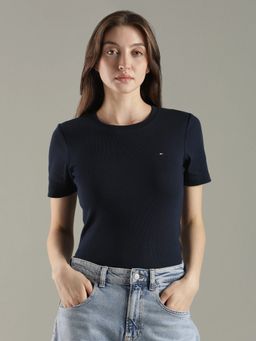Tommy Hilfiger - Navy Blue Solid Slim Fit Cotton T-Shirt