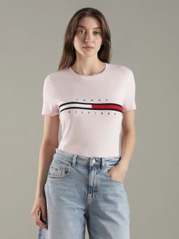 Tommy Hilfiger - Pink Logo Regular Fit Cotton T-Shirt