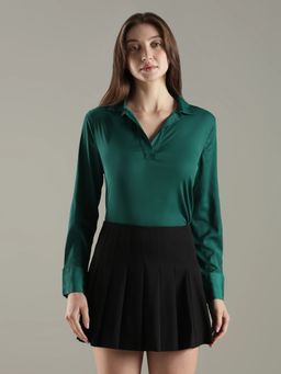 Tommy Hilfiger - Green Solid Relaxed Fit Polyester Top