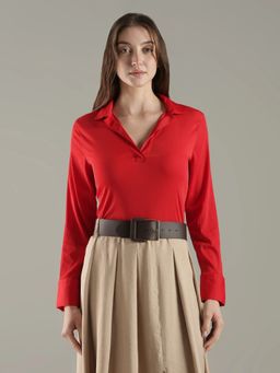 Tommy Hilfiger - Red Solid Relaxed Fit Polyester Top