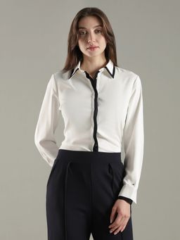 Tommy Hilfiger - White Solid Relaxed Fit Polyester Shirt