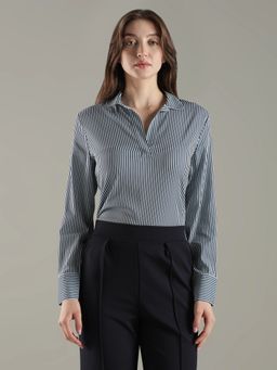 Tommy Hilfiger - Blue Striped Relaxed Fit Polyester Top