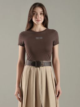 Tommy Hilfiger - Brown Solid Slim Fit Cotton T-Shirt