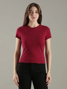Tommy Hilfiger - Red Solid Slim Fit Cotton T-Shirt