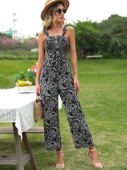 Outzidr - Black Jumpsuit With Ruffle Strap