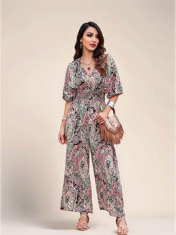 Outzidr - Grey Floral Print Street Style Jumpsuit