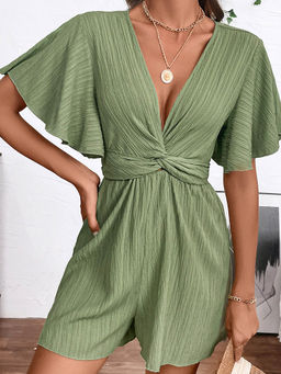 Outzidr - Green Romper With Waist Knot Detail