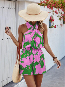 Outzidr - Pink Halter Neck Playsuit