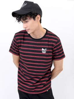 HIGHLANDER - Men Maroon Stripes T-Shirt