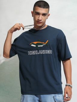 HIGHLANDER - Men Navy Blue Typography T-Shirt