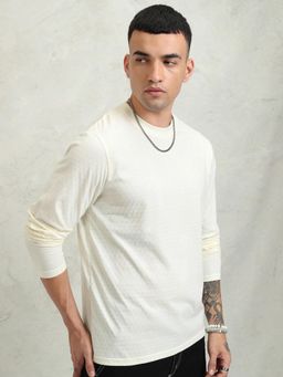 HIGHLANDER - Men Off White Textured T-Shirt