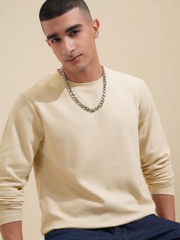 HIGHLANDER - Men Cream Textured T-Shirt