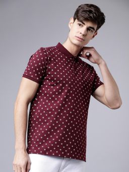 HIGHLANDER - Men Maroon Printed Polo T-Shirt