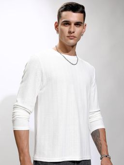 HIGHLANDER - Men White Textured T-Shirt