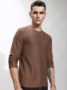 HIGHLANDER - Men Brown Textured T-Shirt