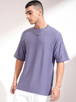 HIGHLANDER - Men Purple Textured T-Shirt