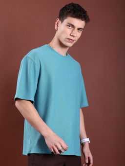 HIGHLANDER - Men Turquoise Textured T-Shirt