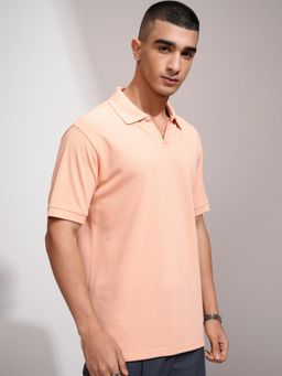HIGHLANDER - Men Peach Solid Polo T-Shirt