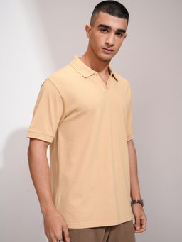 HIGHLANDER - Men Beige Textured Polo T-Shirt