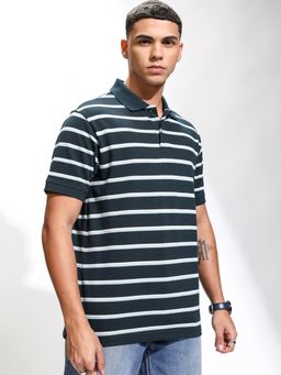 HIGHLANDER - Men Green Stripes Polo T-Shirt