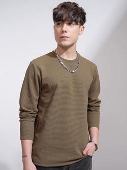 HIGHLANDER - Men Olive Textured T-Shirt