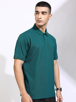 HIGHLANDER - Men Teal Solid Polo T-Shirt