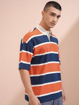 HIGHLANDER - Men Orange Stripes Polo T-Shirt