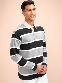 HIGHLANDER - Men Grey Stripes Polo T-Shirt