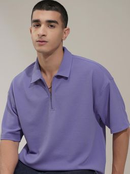 HIGHLANDER - Men Purple Textured T-Shirt