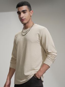 HIGHLANDER - Men Beige Textured T-Shirt