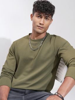 HIGHLANDER - Men Olive Textured T-Shirt
