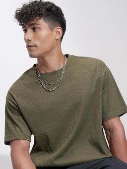 HIGHLANDER - Men Olive Textured T-Shirt
