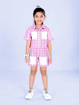KiddoPanti - Girls Cotton Printed Short Sleeve with Co-Ord (Set of 2)