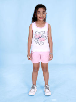 KiddoPanti - Girls Printed Rib Tank Top and Knit Printed Hot Shorts (Set of 2)