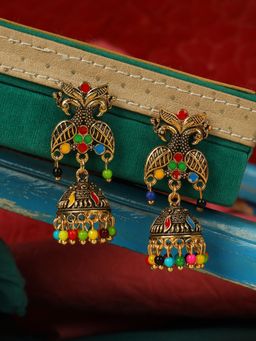 Anika's Creations - Traditional Gold Plated Party Wear Antique Multicolour Jhumka Earring