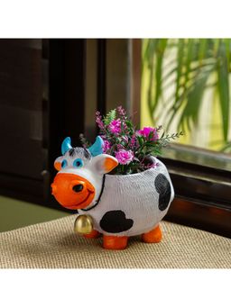ExclusiveLane - Playful Cow Handmade and Hand Painted Planter Pot In Terracotta (8 Inches)