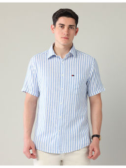 AD By Arvind - Modern Slim Fit Twill Striped Shirt Blue