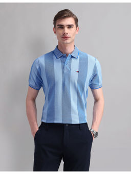 AD By Arvind - Vertical Striped Modern Slim Polo T-Shirt Blue