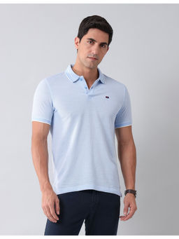 AD By Arvind - Modern Slim Fit Textured Polo T-Shirt Blue
