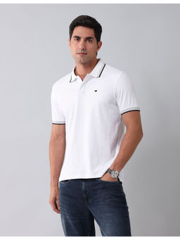 AD By Arvind - Modern Slim Fit Textured Polo T-Shirt White