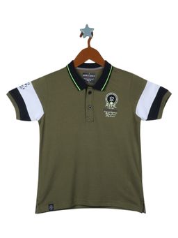 Monte Carlo - Boys Cotton Blend Solid Olive T-Shirt