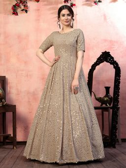 Odette - Designer Beige Georgette Semi Stitched Gown