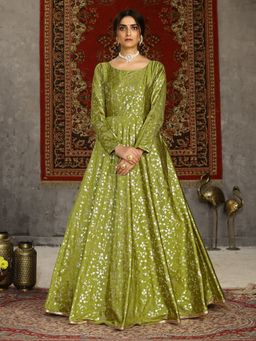 Odette - Designer Olive Taffeta Semi Stitched Gown