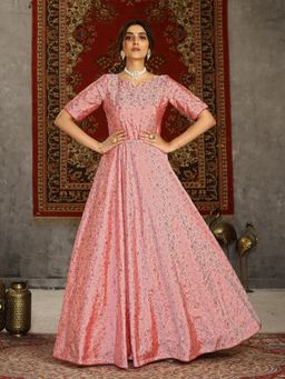 Odette - Designer Pink Taffeta Semi Stitched Gown