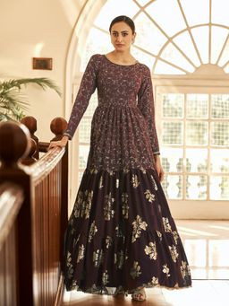 Odette - Designer Brown Blend Georgette Semi Stitched Gown