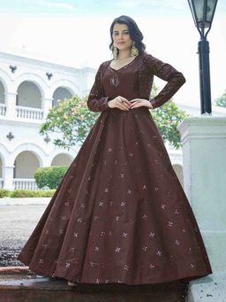 Odette - Designer Brown Cotton Semi Stitched Gown