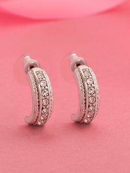 Estele - Rhodium Plated Stream Stud Earrings with Crystals for Women