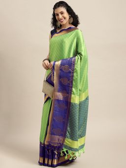 Vastranand - Green Woven Design Banarasi Saree with Unstitched Blouse