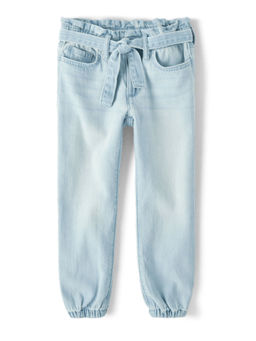 The Children's Place - Girls Light Blue Denim Joggers with Belt