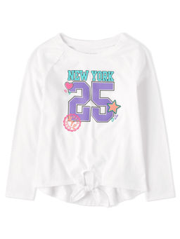 The Children's Place - Girls White Printed Full Sleeve T-Shirt with Front Tieing